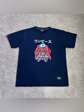 One Piece x D-Extreme Jinbe Graphic T-Shirt Navy Blue Men's Size L Anime Manga